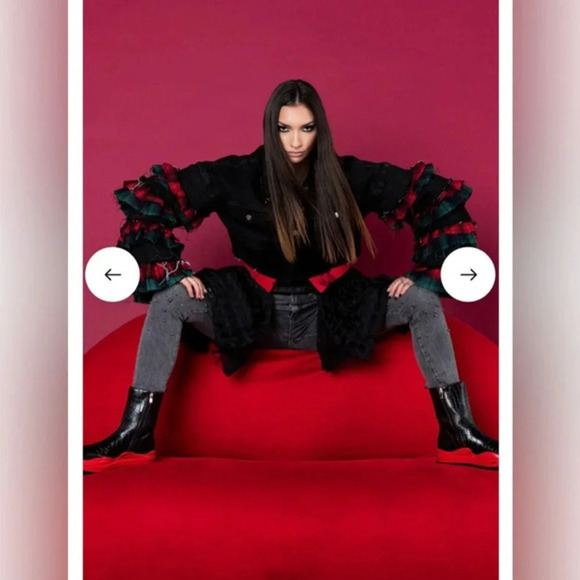 🖤❤️ AKIRA FLOGGY‎ MOLLY PLAID EXTRAVAGANT DENIM JACKET SIZE SMALL - Picture 7 of 16